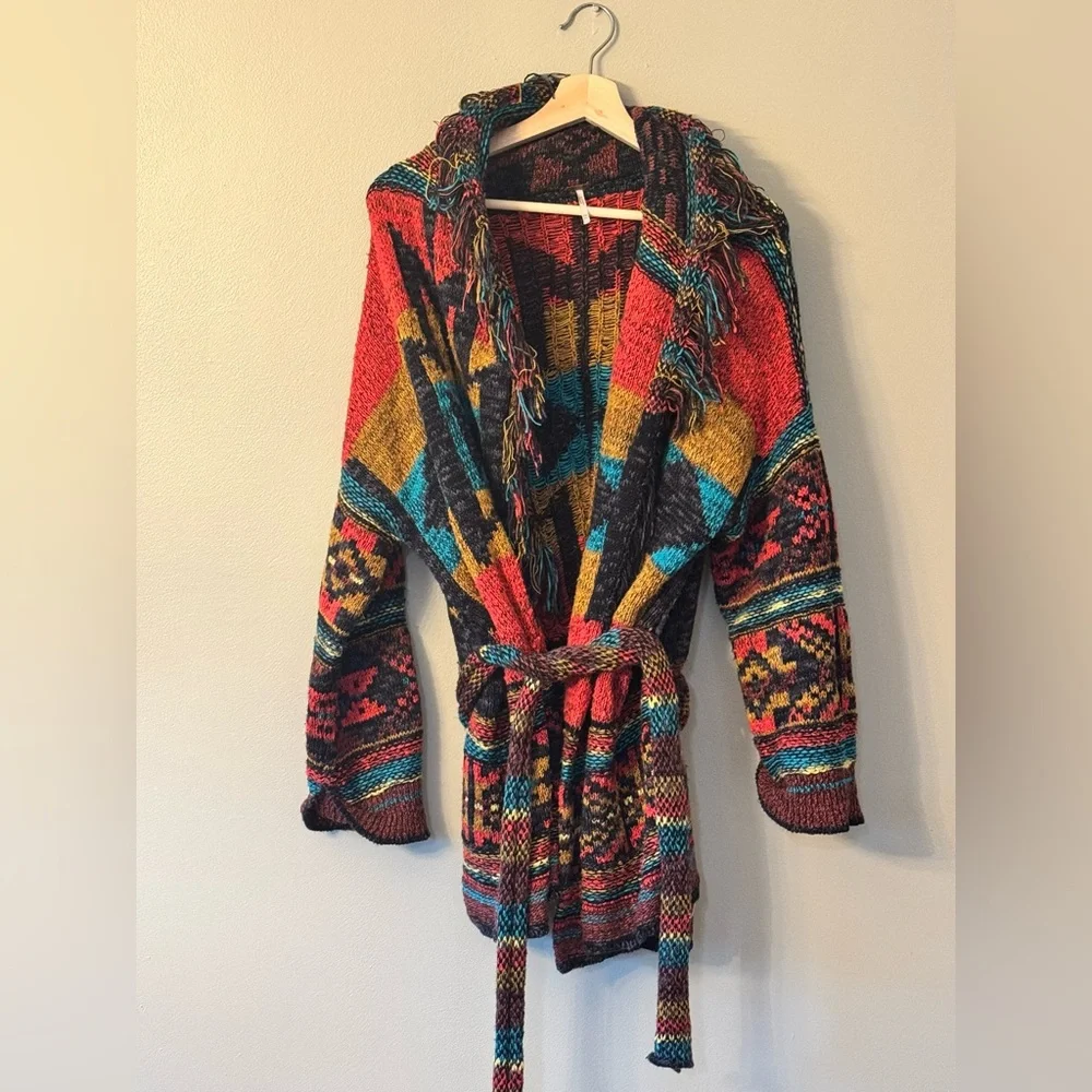 Free people Wild West southwest belted cardigan sweater Aztec xs but fits big - Picture 4 of 12